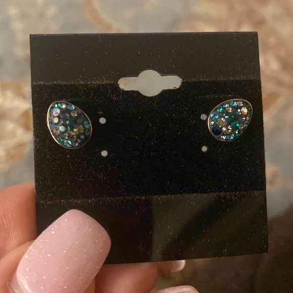 Swarovski multi color crystal studs/ pierced earrings in hold tone setting. 5” - Picture 2 of 5